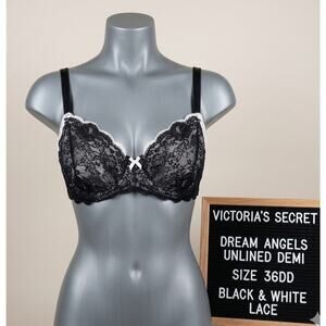 Victoria's Secret 36DD Dream Angels Unlined Demi Bra Black White Lace Sexy VS